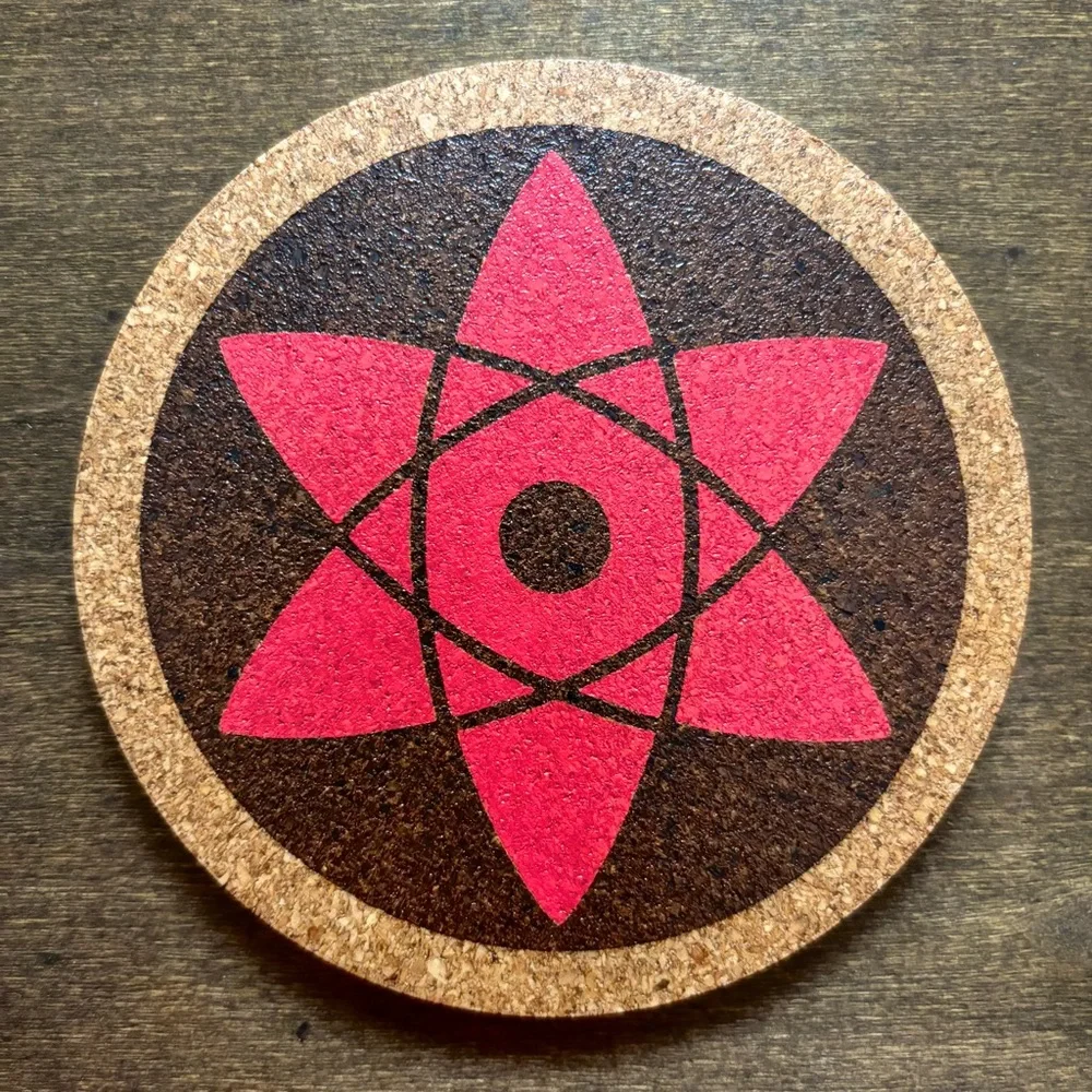 Naruto Sasuke Mangekyou Sharingan Laser Engraved Painted Cork Coaster